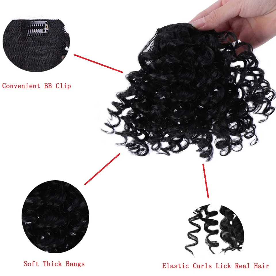 SHANGKE Synthetic Black Kinky Curly Bangs Hair Extensions For Women Hair Clip In Hairpiece Fake Hair Brown Light Golden