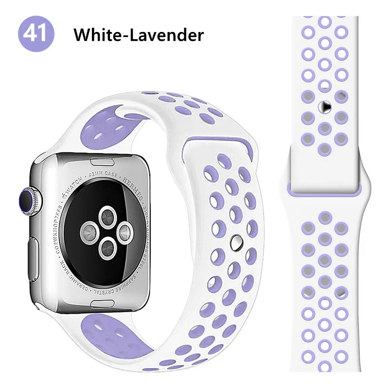 white-lavender Силиконовый ремешок для Apple watch band 44 мм/40 мм iWatch band 42 мм/38 мм дышащий спортивный ремешок для часов Браслет Apple watch 5 4 3 2 1 - Цвет ремешка: white-lavender