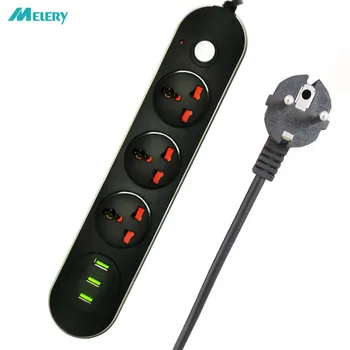 

Multi Power Strip Surge Protector 3 AC Electrical EU Plug Outlets Socket with USB Charging Ports Adaptor 2m Extension Cord Black