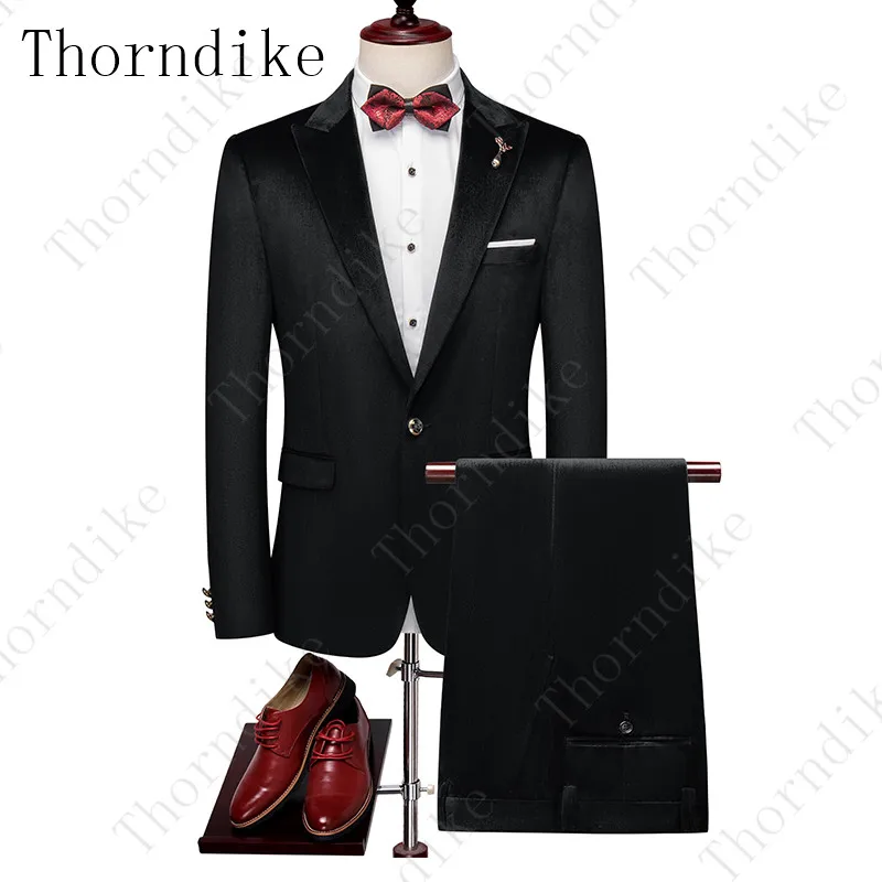 suit 2 Thorndike Свадебный Мужской зеленый бархатный костюм, 3 предмета(пиджак+ брюки+ жилет), смокинг жениха, мужские вечерние костюмы, мужской костюм на заказ - Цвет: suit 2