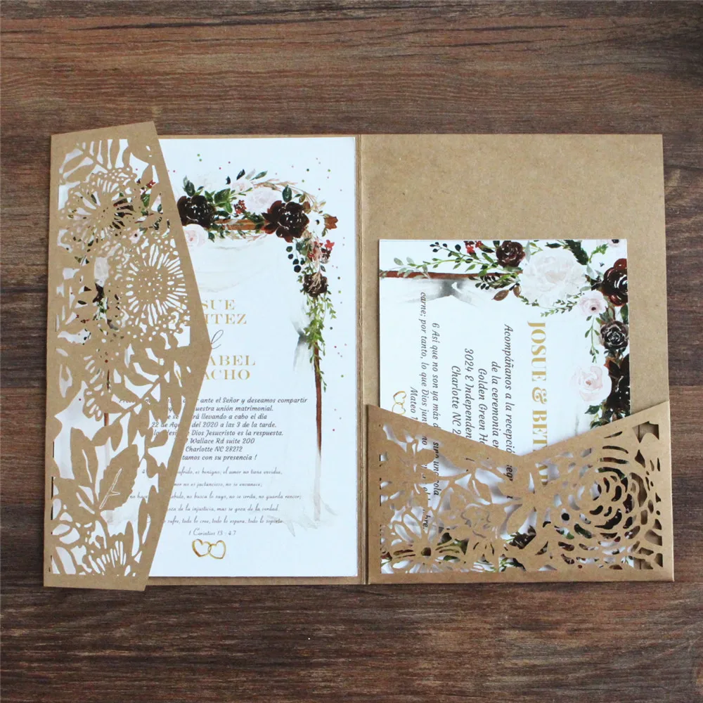 Invitaciones de boda rústicas, Quinceañera de boda, hoja verde oscura,  flor, corte láser, impresión personalizada, multicolor, suministro de  deshierbe - AliExpress, image size:1000x1000