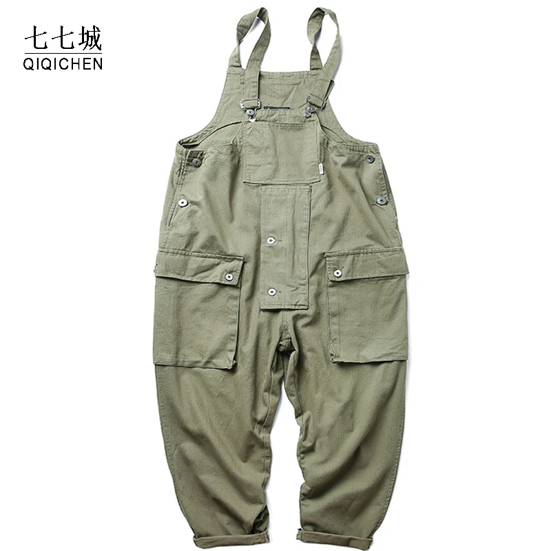 Multipocket Cargo Bib Overalls Men American Streetwear Work Joggers