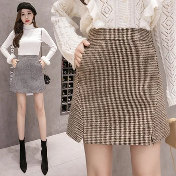 

2020 New Style Woolen Short Skirt Autumn And Winter WOMEN'S Skirt Plaid High-waisted Versatile Skirt A- Line Skirt