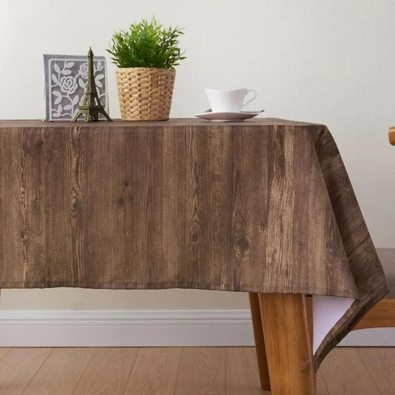 1pc Mantel Mesa Rectangular Impermeable Wood Grain Print Tablecloth Home Kitchen Waterproof Anti-oil Wood Grain Print Tablecloth