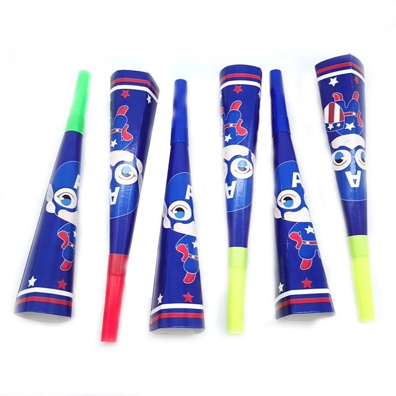6Pcs Captain America Theme Horn Baby Shower Kid Birthday Party Noise Maker Toy Funny Whistles Horn Family Party Supply