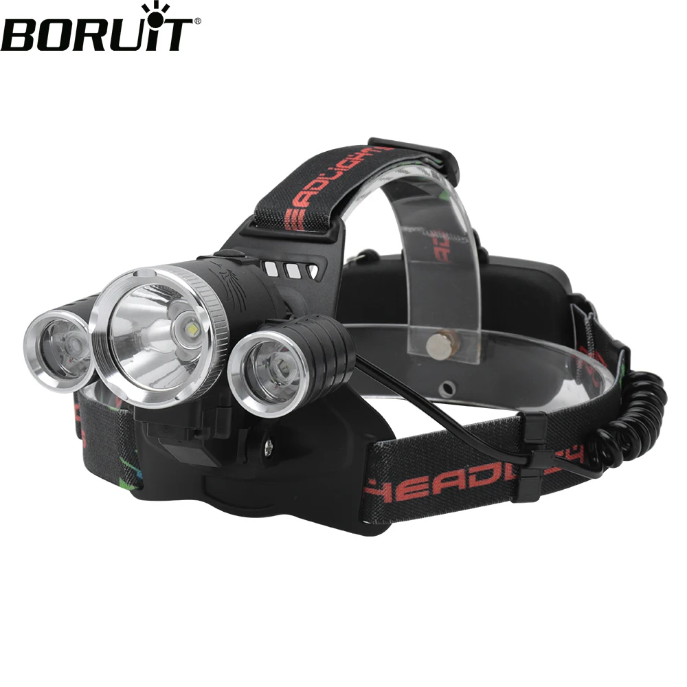 Головной фонарь BORUiT RJ-1158 T6 + 2 * R2 светодиодный 4 режима 18650 лм перезаряжаемый