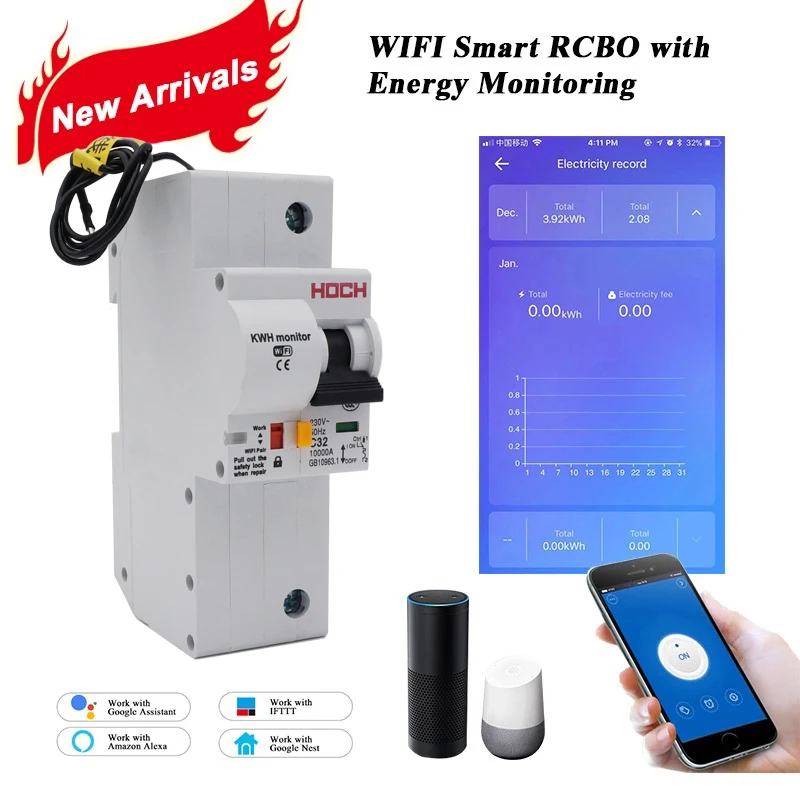 HOCH ZJSB9-80Z Wi-Fi автоматический выключатель контроль энергии заводской таймер дистанционное управление 1 P/2 P Ewelink приложение умный переключатель