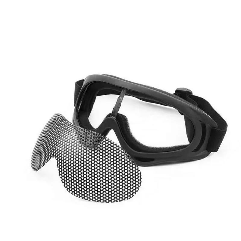 Outdoor Eye Protective Comfortable Airsoft Safety Tactical Metal Mesh Glasses Goggle Black