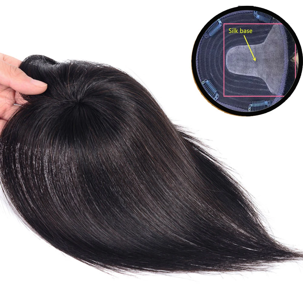 Peluca de cabello humano con flequillo para mujer, tupé con Base de seda, hecha a máquina, 100% Natural, Remy
