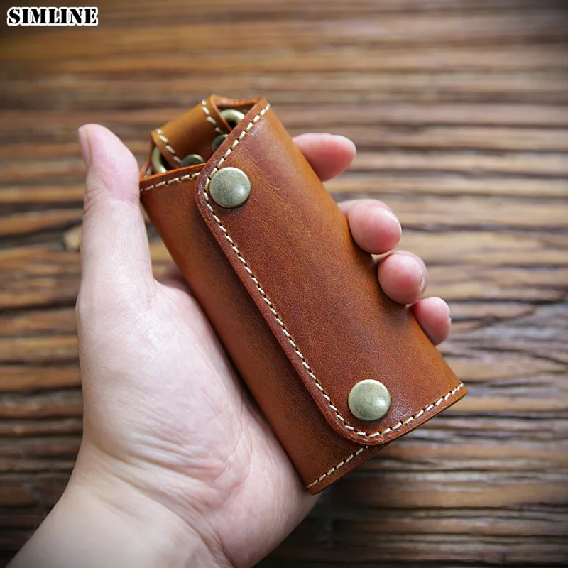SIMLINE Genuine Leather Key Wallet Men Male Cowhide Vintage Handmade Car Wallets Bag Case Holder Pouch Organizer Housekeeper | Багаж и