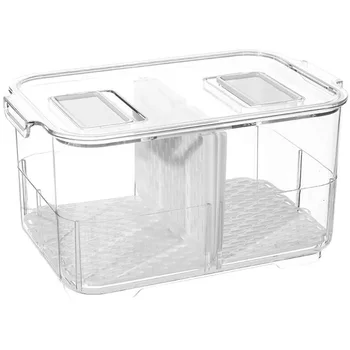 

2Pcs Kitchen Storage Box Practical Bottom Filter Design Transparent Crisper Storage Box Food Storage Refrigerator Container