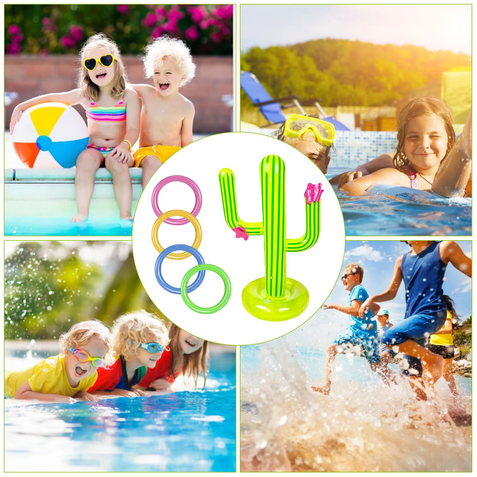 Iatable Cactus Swimming Pool Ring Family Water Pool Party Toss Games With 4 Ring Parent-child Outdoor Summer Water Fun Game pool floating hammock