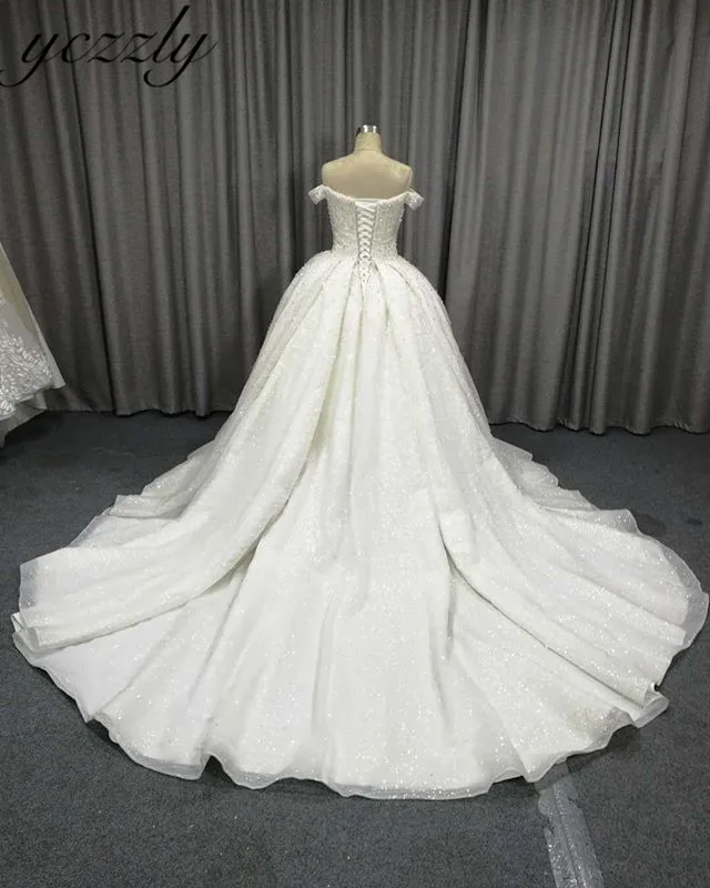 Vestido De Noiva Плюс Размер роскошное бальное платье с открытыми плечами длинные блестящие стразы хрустальные Блестки свадебное платье gelinlik YW22