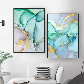

Abstract Green Gold Foil Canvas Art Fashion Blue Colorful Poster and Print Wall Picture for Living Room Stylish Decoration