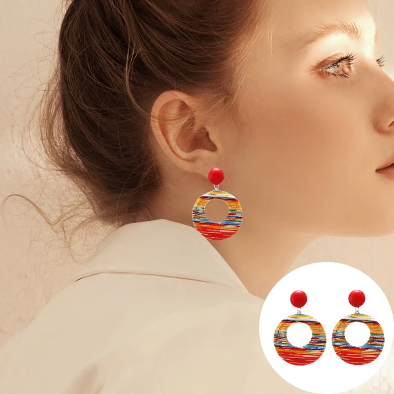 

New Summer Leopard Earrings For Women Circle Square Ethnic Earrings Geometric Earrings Bohemia Snake Skin Pattern