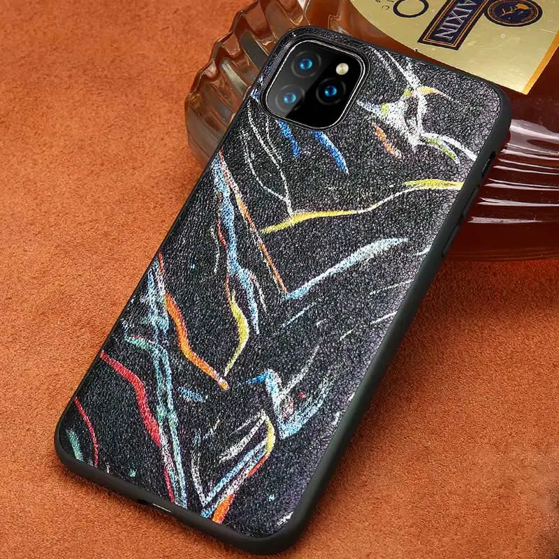 Genuine Leather Graffiti Pattern Phone Cases For iPhone 13 Pro Max 12 Mini X XS 11 XR 6 6s 7 8 plus 5 se 2020 Cover | Мобильные