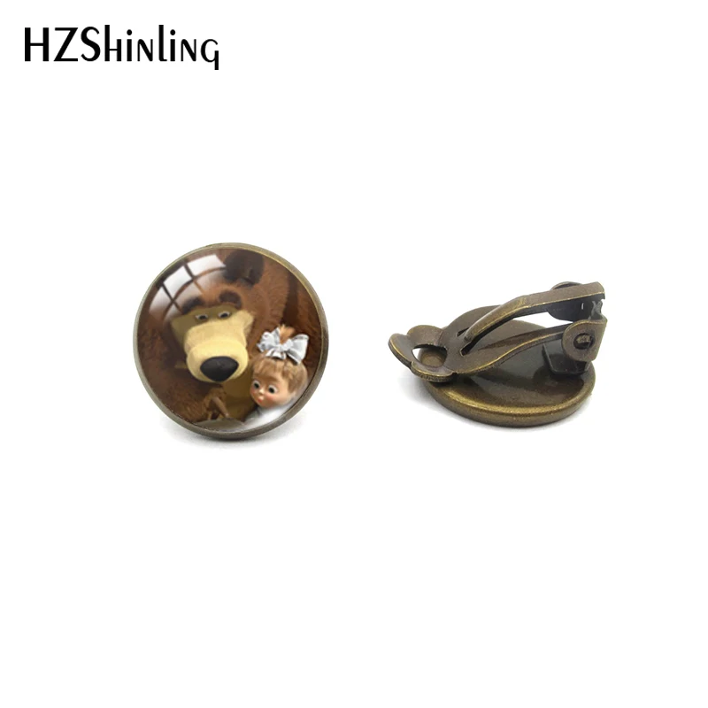 Hzshinling маленькие девочки и медвежонок круглые серьги без проколов Симпатичные летние аксессуары - Окраска металла: Bronze-5