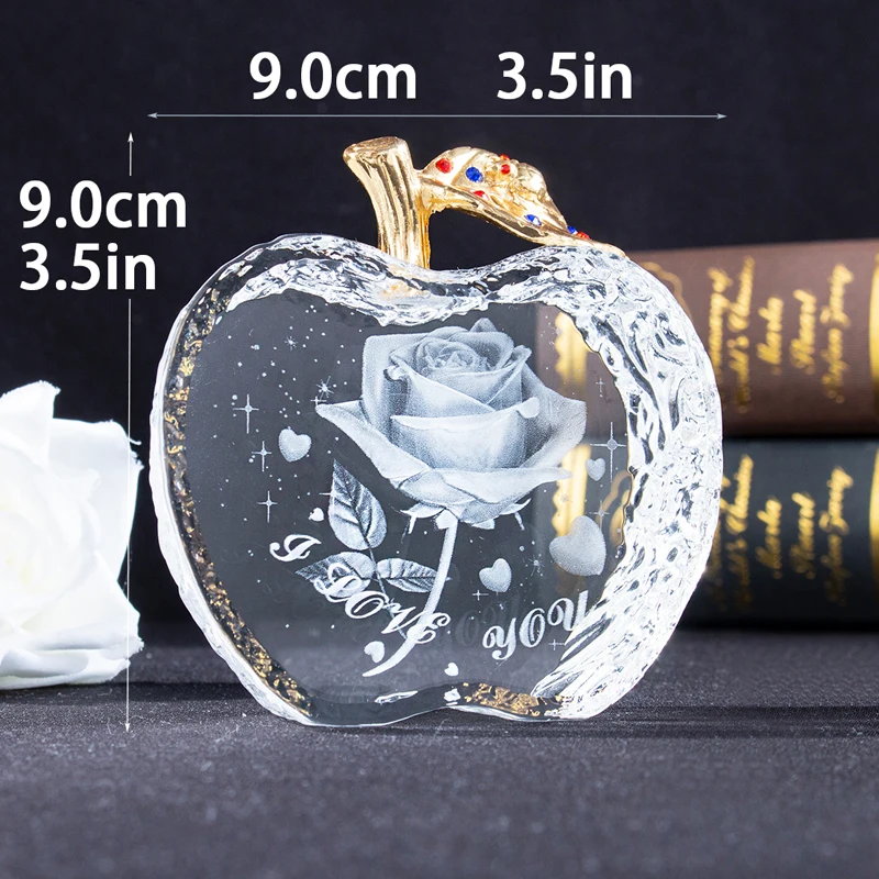 H& D прозрачное стекло яблоко пресс-папье с 3D рисунком розы для домашнего свадебного украшения, коллекционная фигурка в подарок