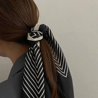 Luna&Dolphin Women Retro Sunscreen Small Silk Scarf 55x55cm Beige Strip Chiffon Headbands Bandana Bag Ribbon Neckerchief Hijab 3