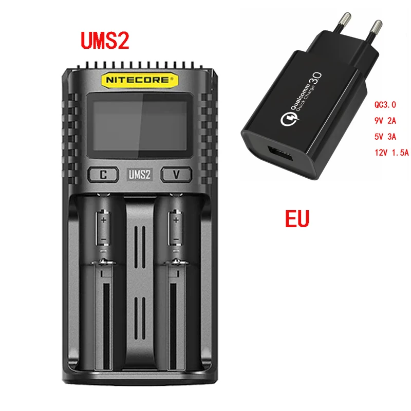 NITECORE UMS4 UMS2 VC4 LCD Smart Battery Charger for Li-ion/IMR/INR/ICR/LiFePO4 18650 14500 26650 AA 3.7 1.2V 1.5V Batteries D4 lithium battery charger 12v Chargers