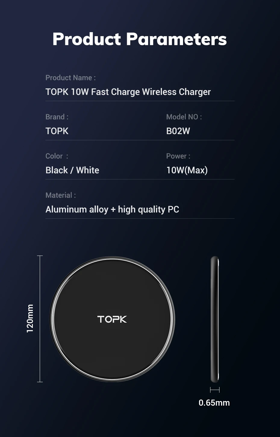 TOPK светодиодный 10 Вт Беспроводное зарядное устройство для Xiaomi Mi 9 samsung S10 S9 портативная универсальная быстрая Беспроводная зарядка для iPhone 11 Pro Max Xs
