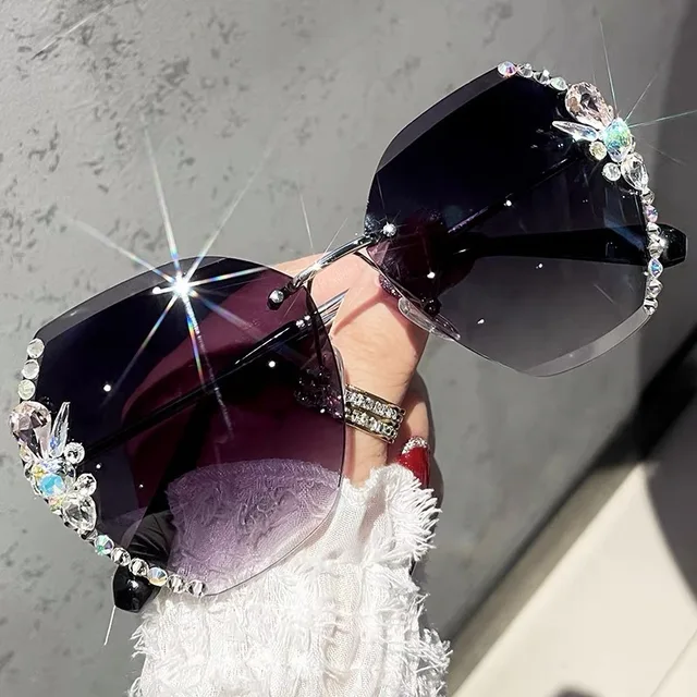 2022 Fashion Brand Design Vintage Rimless Rhinestone Sunglasses Women Men Retro Cutting Lens Gradient Sun Glasses Female UV400 B