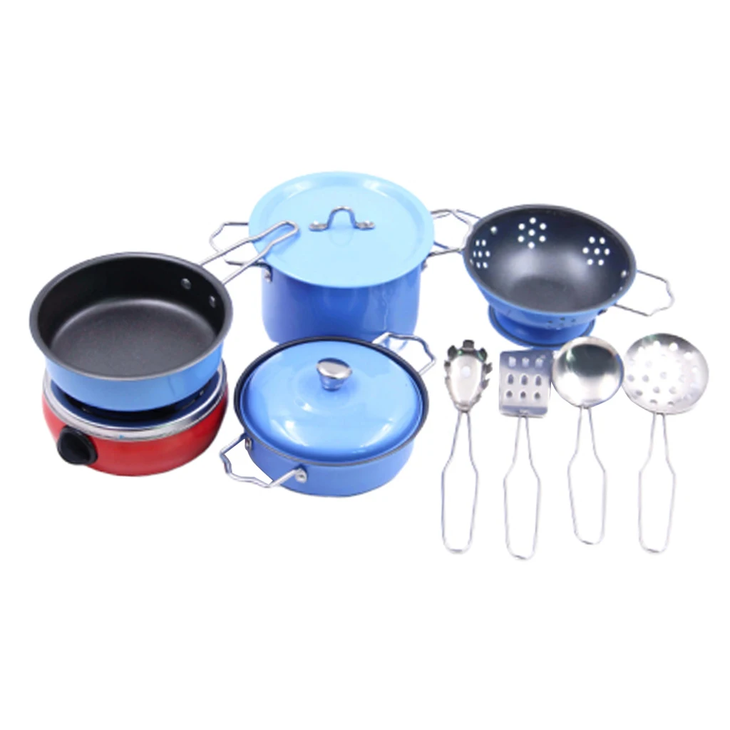 Kids Children Kitchen Pretend Play Toys Cooking Cookware Set Blue 11pcs