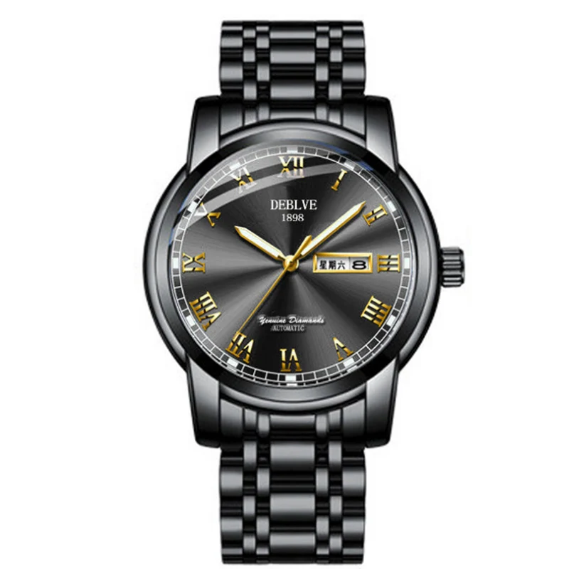 Brand men's watch non mechanical quartz watch business leisure waterproof steel band double calendar genuine Watch