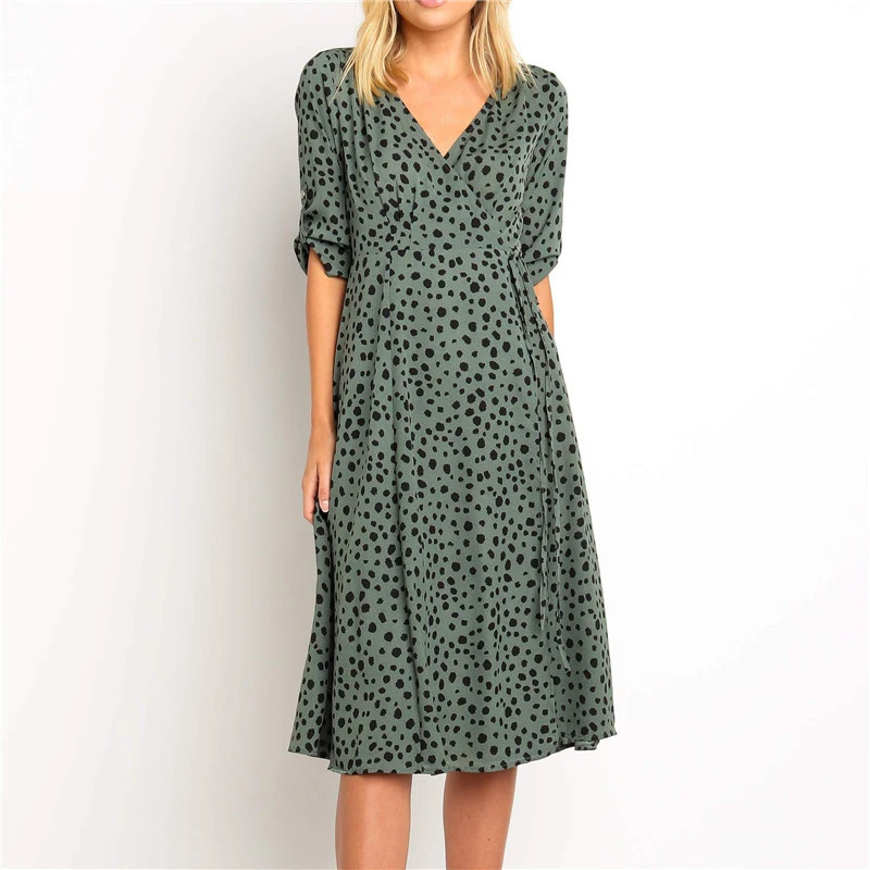 

Women's Dresses V-neck Polka Dot High Waist Dress Fashion Beach Vacation Party A Line Mid-calf Elegant Casual A Line Dress Lady
