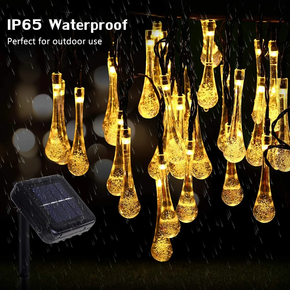 Udendørs Solar Raindrop String Lights 5-22M Vandtæt LED String Lights til Have Patio Yard Hjem Fest Feriedekoration