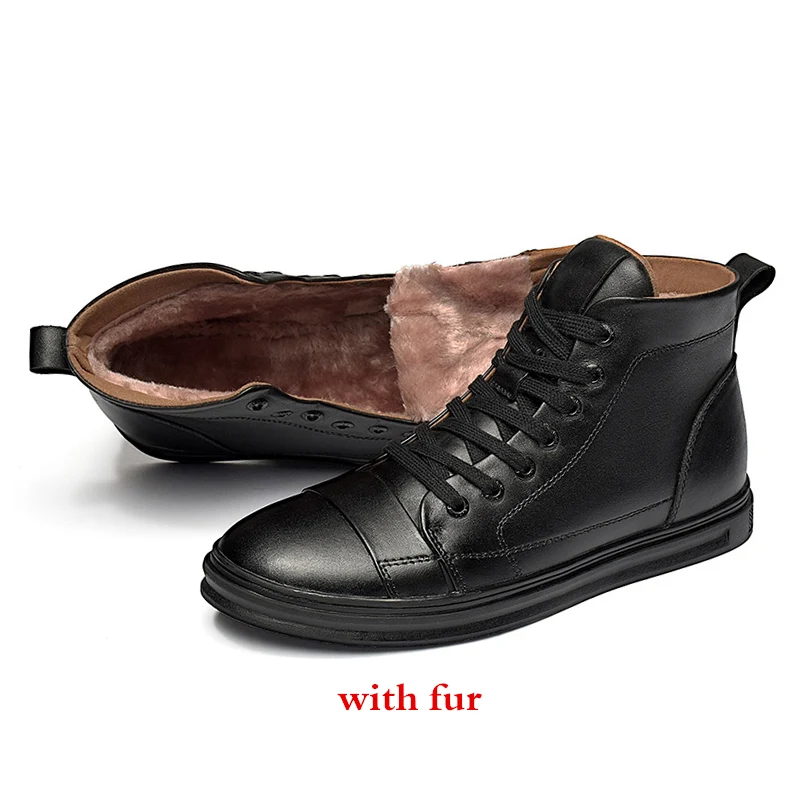 black fur Мужские ботинки; деловая обувь; классические ботильоны из натуральной кожи; теплая зимняя мужская обувь на меху; Мужская модная обувь; зимние ботинки - Цвет: black fur