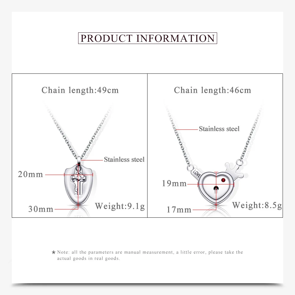 Мода, любовь, сердце замок влюбленных ожерелья Ювелирные наборы из нержавеющей стали ключ кулон ожерелье пары свадебный подарок