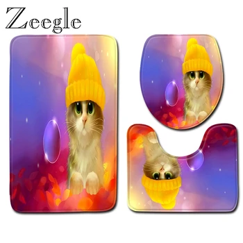 

Zeegle Cat Bath Mat Set Absorbent Toilet Pedestal Rug Washable Toilet Seat Cover Mat Anti Slip Bathroom Doormat 3pcs Toilet Set