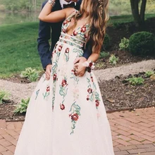 Белое сказочное платье для выпускного вечера es А-силуэт v-образный вырез кружева цветы без рукавов открытая спина сексуальное платье для выпускного вечера Вечернее платье