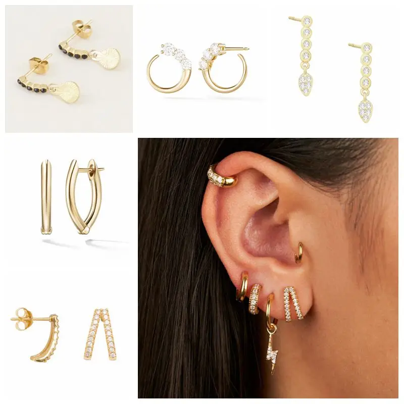 

GS Fashion Vintage Bling Zircon Crystals Stud Earrings for Women Earring 925 Sterling Silver Pendientes Jewelry Accessories