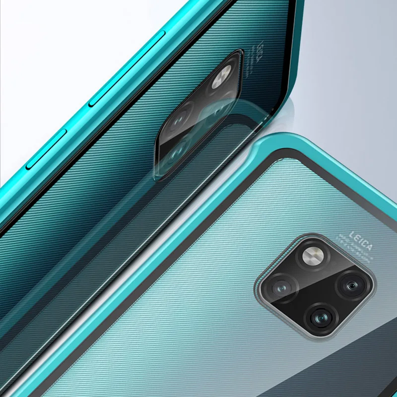 Новое поступление, чехол для телефона huawei mate 20 Pro, роскошный алюминиевый бампер, прозрачное стекло, полное покрытие, пуш-ап
