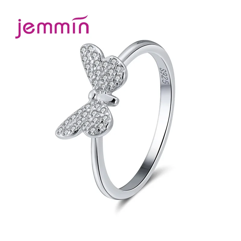 

Real 925 Sterling Silver Rings For Women Butterfly Shape AAA Zircon Silver/Gold-color Ring Female Wedding Engagement Jewelry