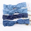 Denim Bow bandeau été femmes mignon oreilles de lapin bandeau étoile rayé nœud papillon bandes de cheveux élastique Turban filles bandeau ► Photo 1/6