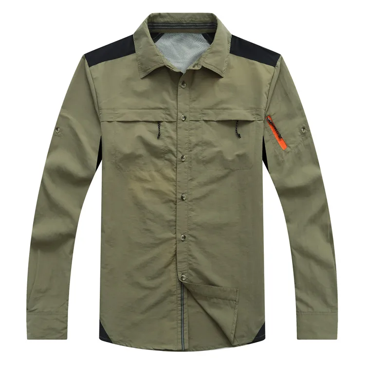 Army Green Мужские походные рубашки, быстросохнущие, для спорта на открытом воздухе, дышащие, для рыбалки, Походов, Кемпинга, тонкая одежда с соединением внахлёст размера плюс, походная одежда - Цвет: Army Green