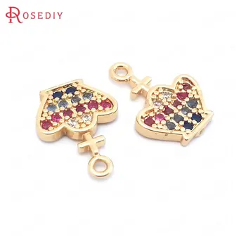 

(38559)6PCS 11x15.5MM 24K Champagne Gold Color Brass and Zircon Crown Charms Pendants Jewelry Making Supplies Diy Accessories