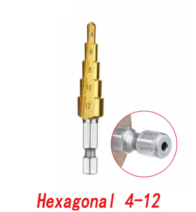 4-12 Hexagon Shank 4-12 4-20 4-32 мм ступенчатое сверло с титановым покрытием из быстрорежущей стали, конусное сверло - Цвет: 4-12 Hexagon Shank