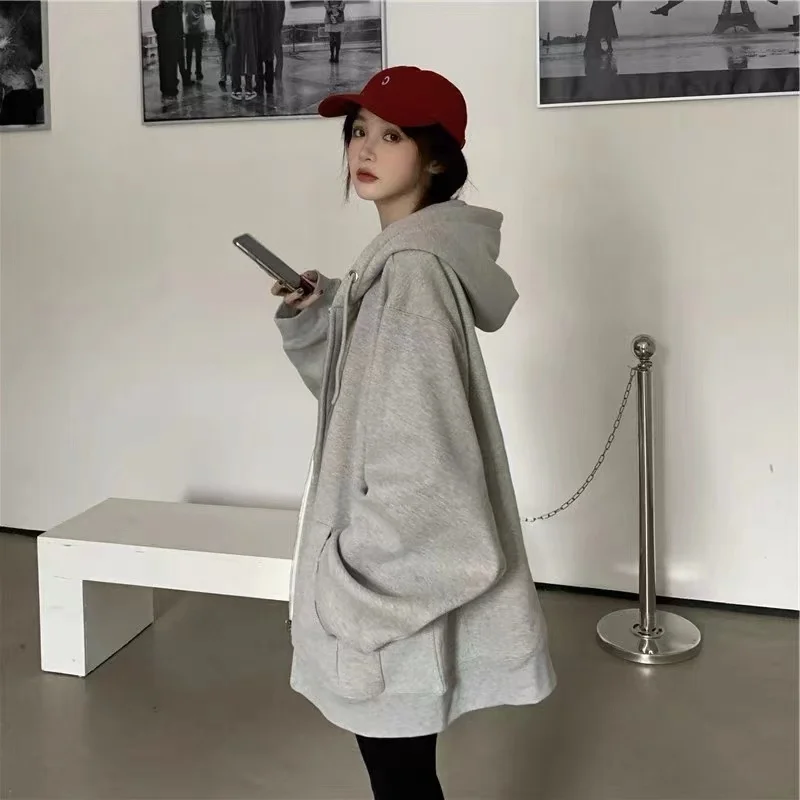 Ke Large Hoody Korean Style Oversize Hooded Sweater Zipper Coat Women's Fashion | Женская одежда