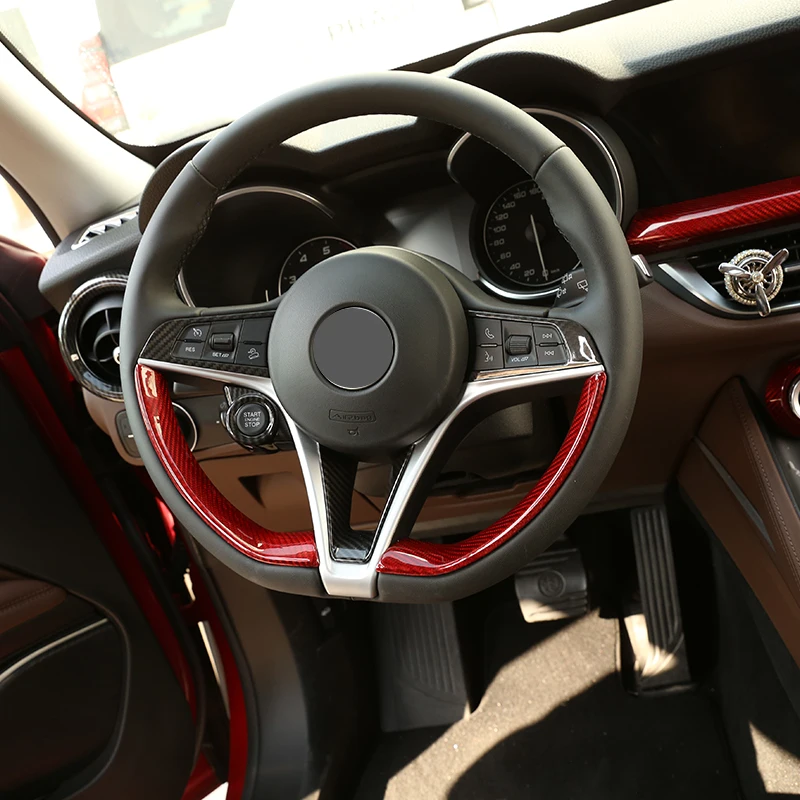 Красная реальная углеродного волокна Рулевое колесо украшения Накладка для Alfa Romeo Giulia аксессуары