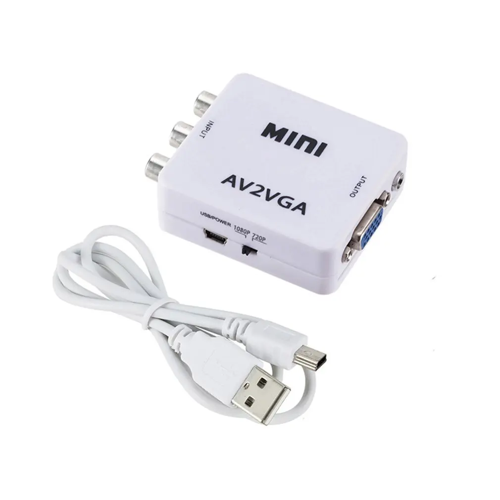  HD AV2VGA Video Adattatore del Convertitore con 3.5mm Audio RCA AV CVBS a VGA Video Converter Conve