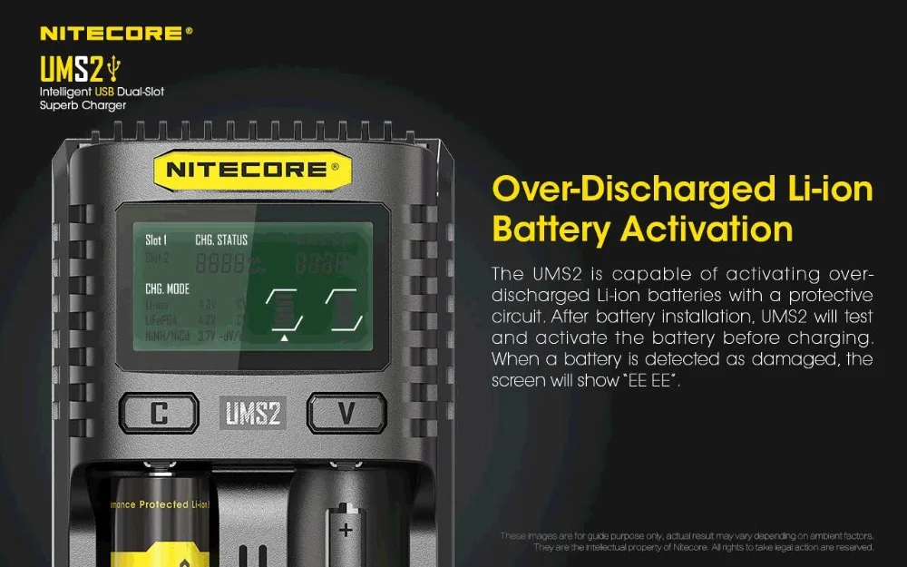 Оригинальное зарядное устройство NITECORE UMS2 UMS4 UM2 UM4 интеллигентая(ый) QC Зарядное устройство для 18650 16340 21700 20700 22650 26500 18350 AA AAA Батарея Зарядное устройство