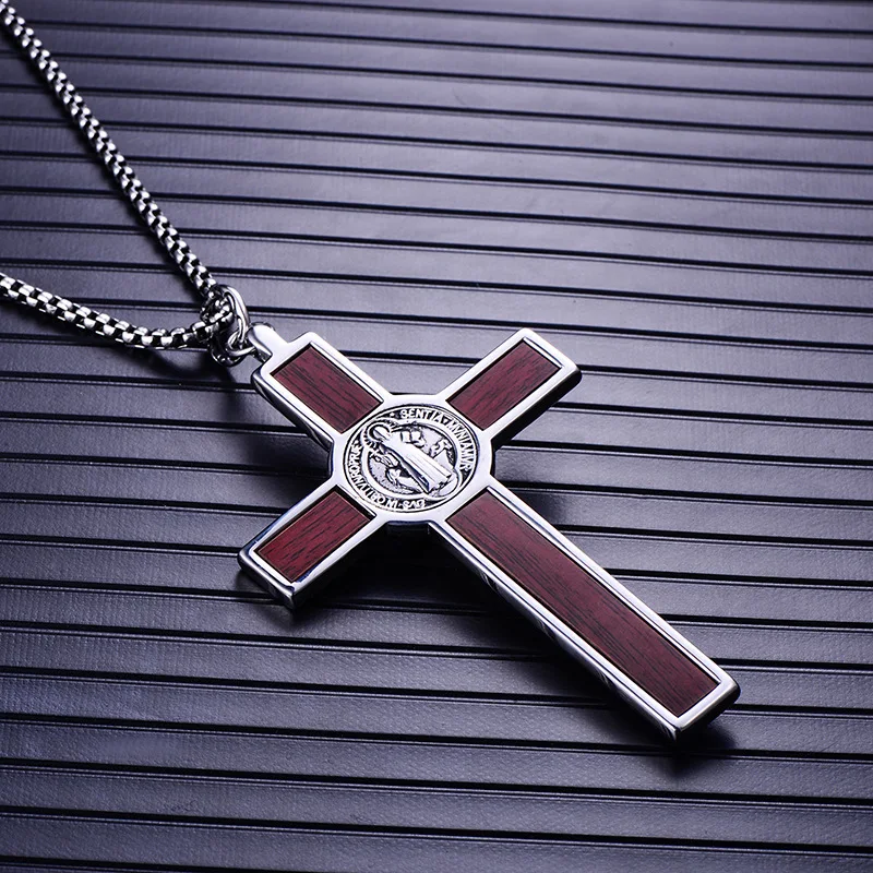 Stainless Steel Religious Necklace Big INRI Jesus Cross Crucifix Pendant Necklace Men Silver Color Classic Necklaces Catholic