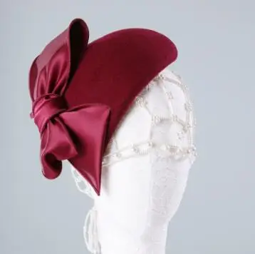 Wine Red Fascinator Женские вуалетки, шляпы из шерстяного войлока, фетровая шляпа, британский черный бант, красная коробка, женские свадебные шляпы, церковная фетровая шляпа, Женская шляпка - Цвет: Wine Red Fascinator