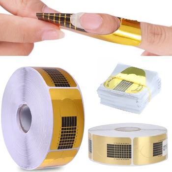 

10/20/50/100/500Pcs French Nail Form Tips For Soak Off UV Gel Quick Extension Nail Gel Gold Professional Nail Art Design Tools