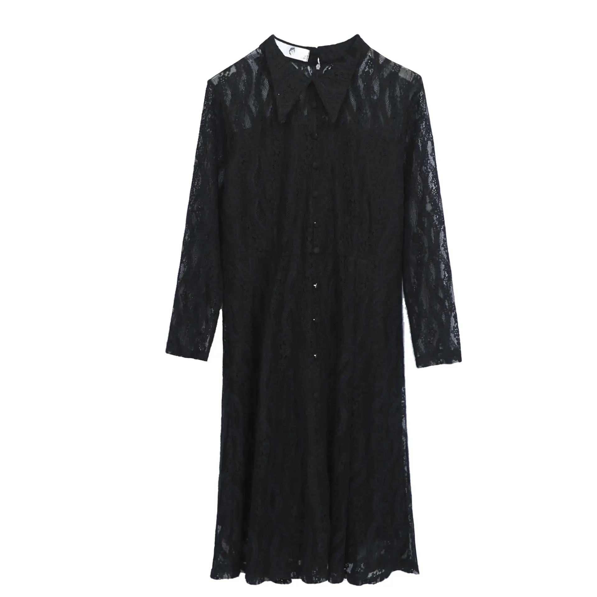 XL-4XL весеннее женское кружевное платье большого размера для офиса Красное Длинное Платье-рубашка размера плюс Элегантное Длинное Вечернее Платье - Цвет: black