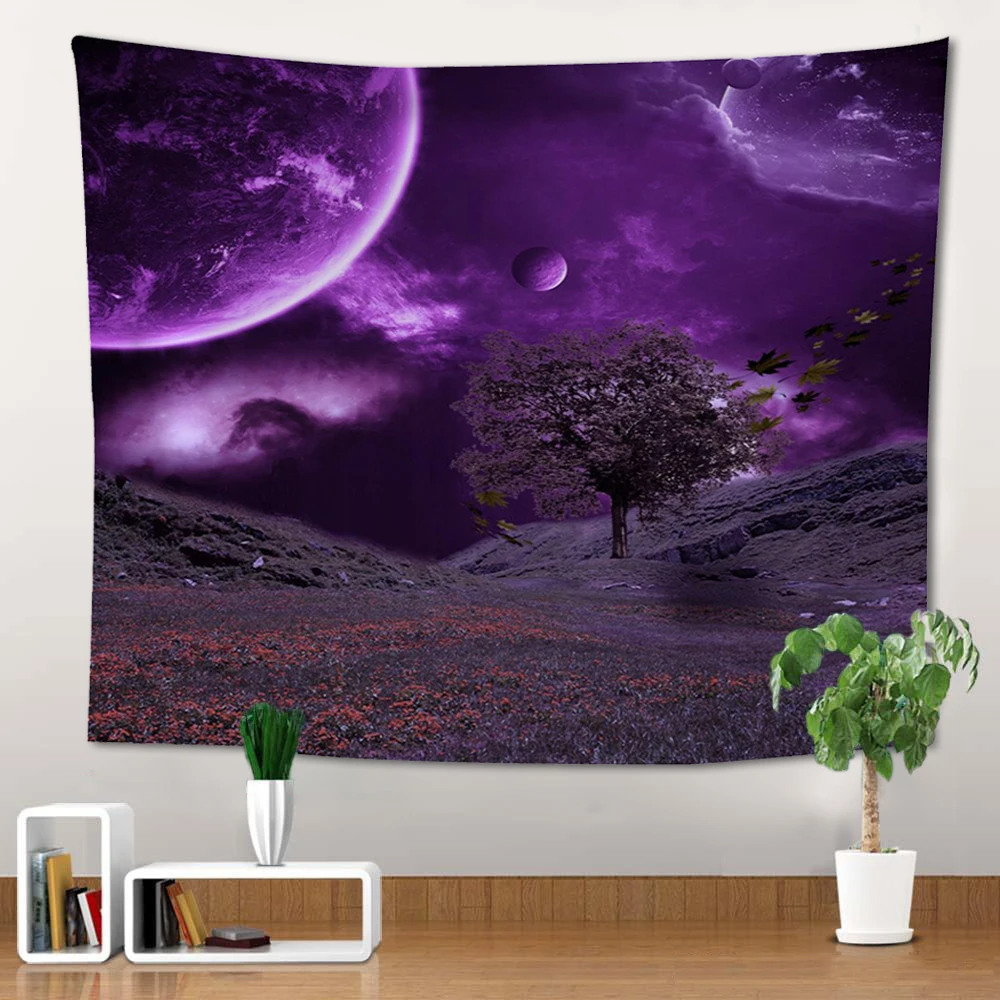 Галактические Звездные настенные гобелены коврики для пикника гобелены звездное небо одеяло декоративный настенный ковер коврики для йоги покрывало - Цвет: Пурпурный